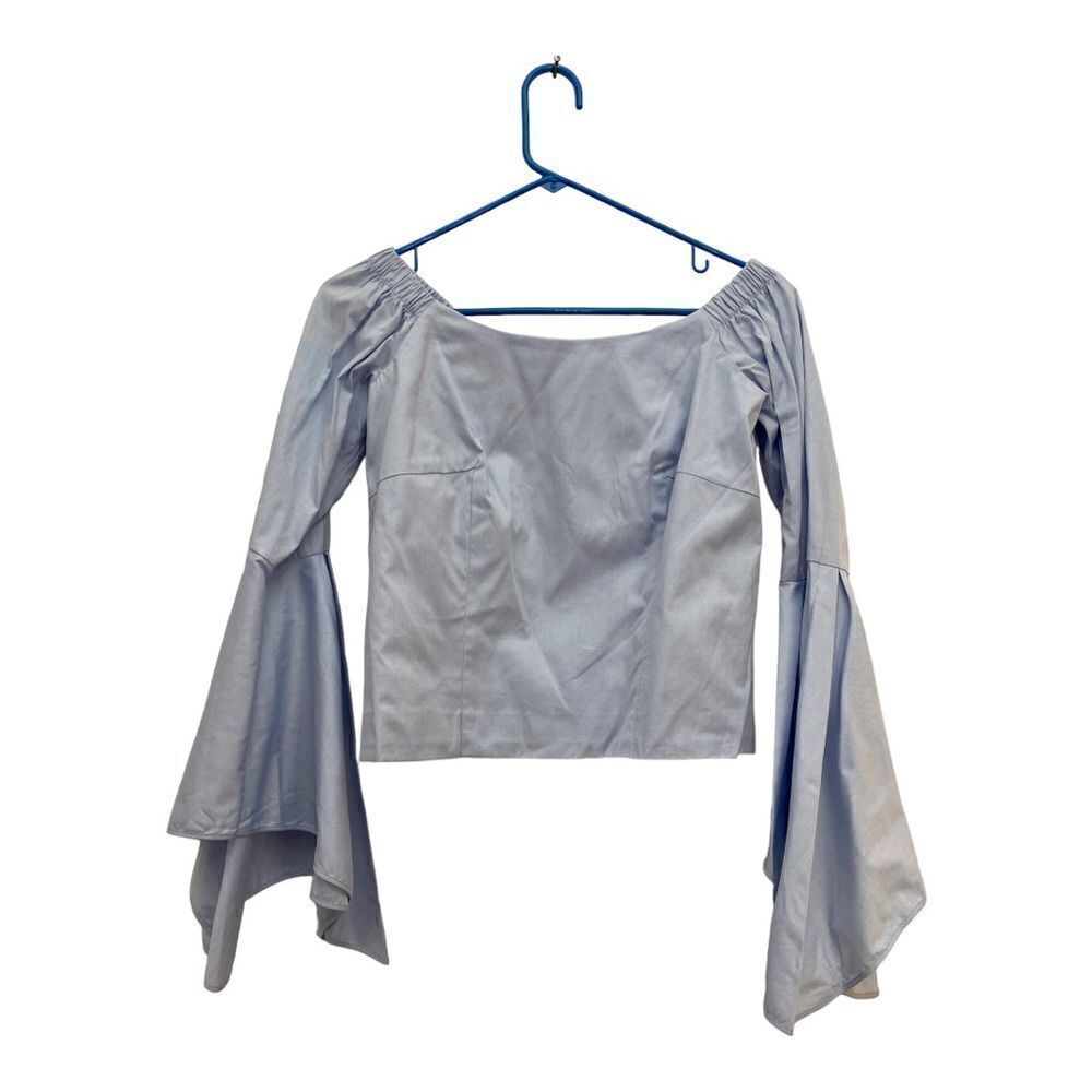 NWT Petersyn Harlan Top XS Blue Cotton Bell Sleeve Crop Blouse Made in New York